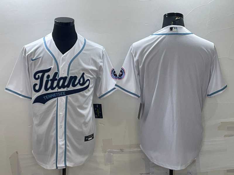 Mens Tennessee Titans Blank White With Patch Cool Base Stitched Baseball Jersey